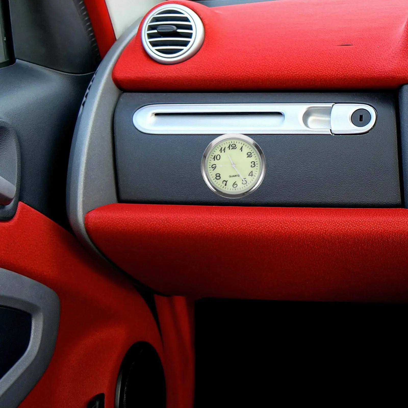 Car Dashboard Clock Glow in The Dark Quartz Movement Small Round Automotive Clock Stick on Mini Timepiece for Vehicle Interior