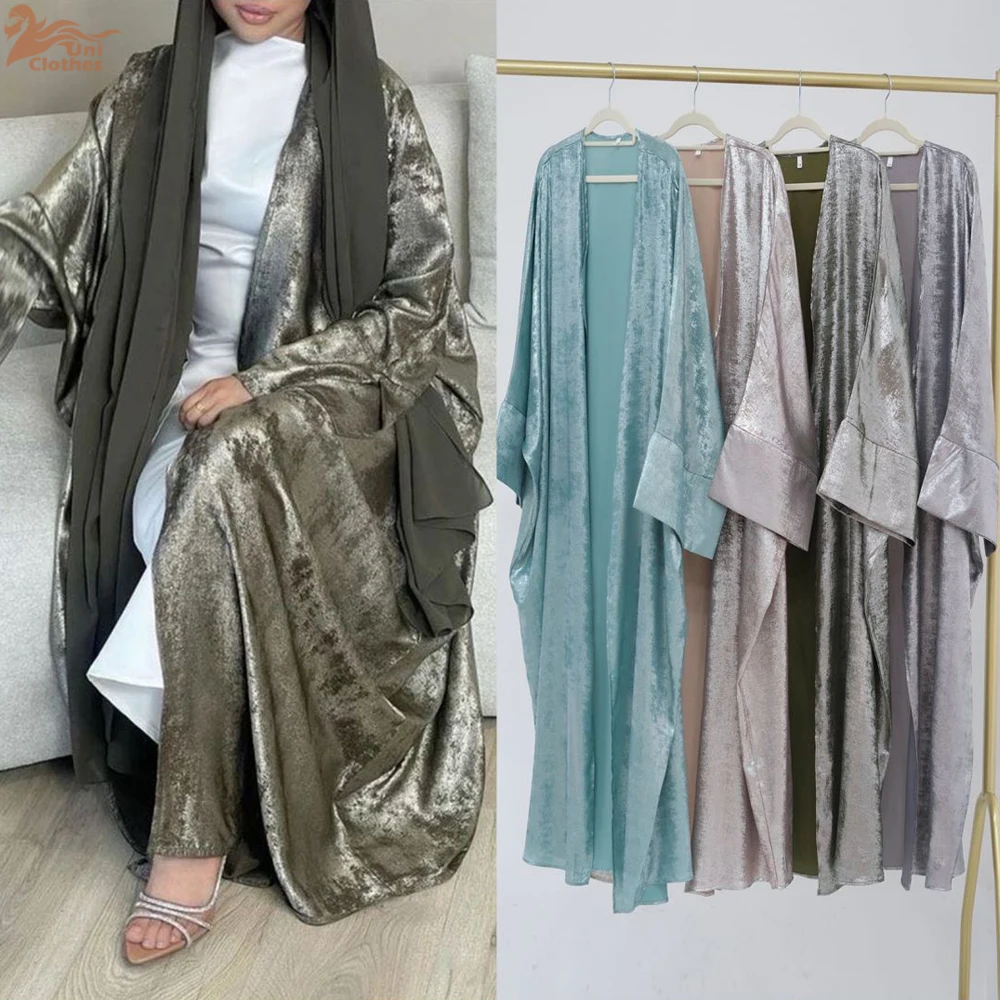 Ramadán Eid brillante ala de murciélago satén abierto Kimono Abaya Dubai lujo 2024 Abayas musulmanas para mujeres Kaftan vestido ropa islámica Mujer