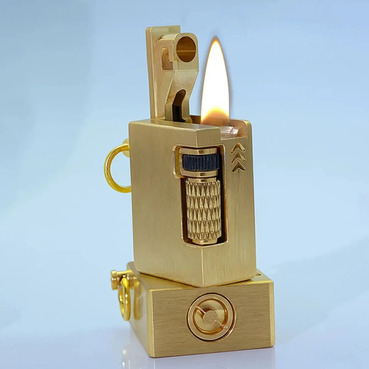 Vintage Brass Trench Kerosenes Lighter Mini Refillable Grinding Wheel Oil Lighter Press Ejection Side Sliding Petrol Lighter