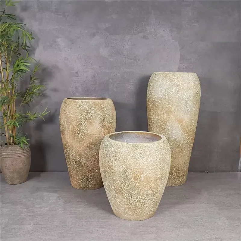Most Popular Fiber-Clay Pot, New Arrival Outdoor Green Plant Pot ,Nordic Garden Pots Cement Fiberglass Flower Pot