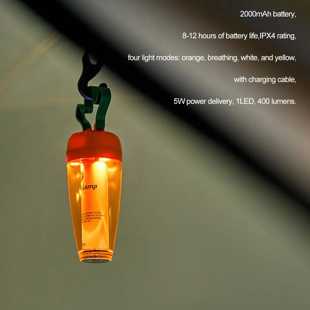 

Уличный кемпинговый фонарь в форме морковки, атмосферная лампа, портативный подвесной светильник для палатки, многофункциональный, долговечный светильник