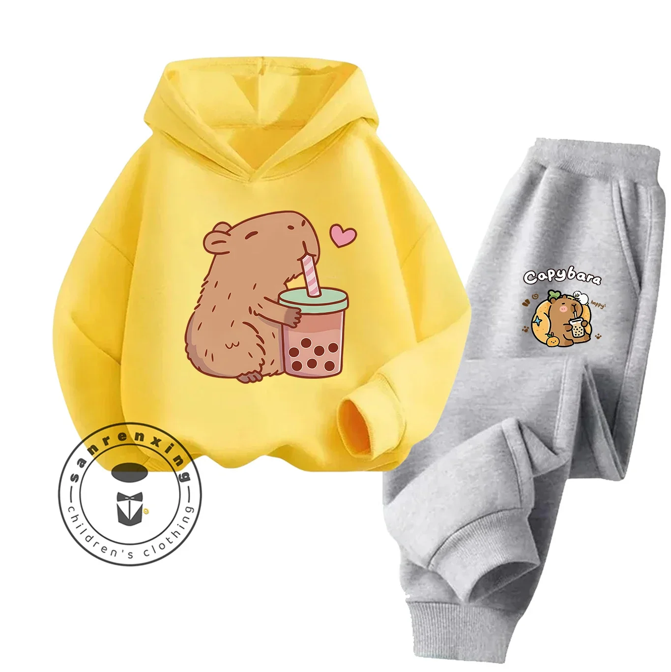 كابيبارا 2D طباعة هوديي مجموعة 2025 موضة جديدة عادية للأطفال المراهقين بنين بنات رائجة البيع الخريف الشتاء