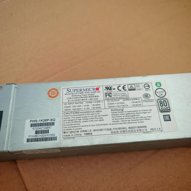for Supermicro PWS-1K28P-SQ 1280W Server Redundant Power Supply Unit Replacement PSU Module High Efficiency Hot Swap