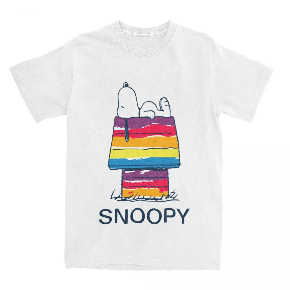 Snoopy Rainbow Dog House T-Shirts Men Casual 100% Cotton Tees O Neck Short Sleeve Streetwear T Shirt Versatile Cute Unisex Tops