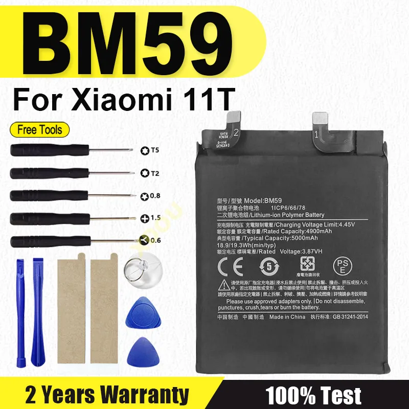 

BM59 High Quality Battery For Xiaomi 11T Rechargeable Phone Bateria BM59 5000mAh + Free Tools