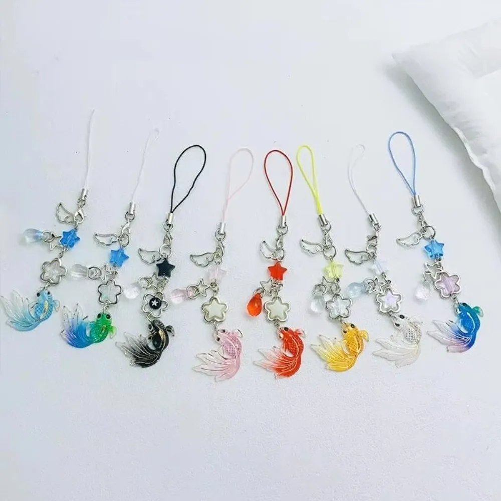 Plastic Lucky Koi Phone Pendant Simulation Fish Unique Beaded Keyring Lightweight Crystal Beads Keychain Charms Festival