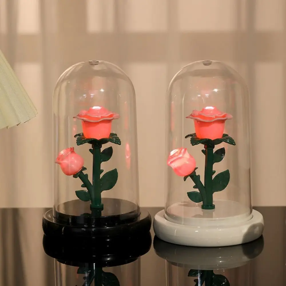 Romantic Eternal Rose Lamp with Lampshade Pink Rose Flower Night Light Luminous Creative LED Flower Light Mothers Day
