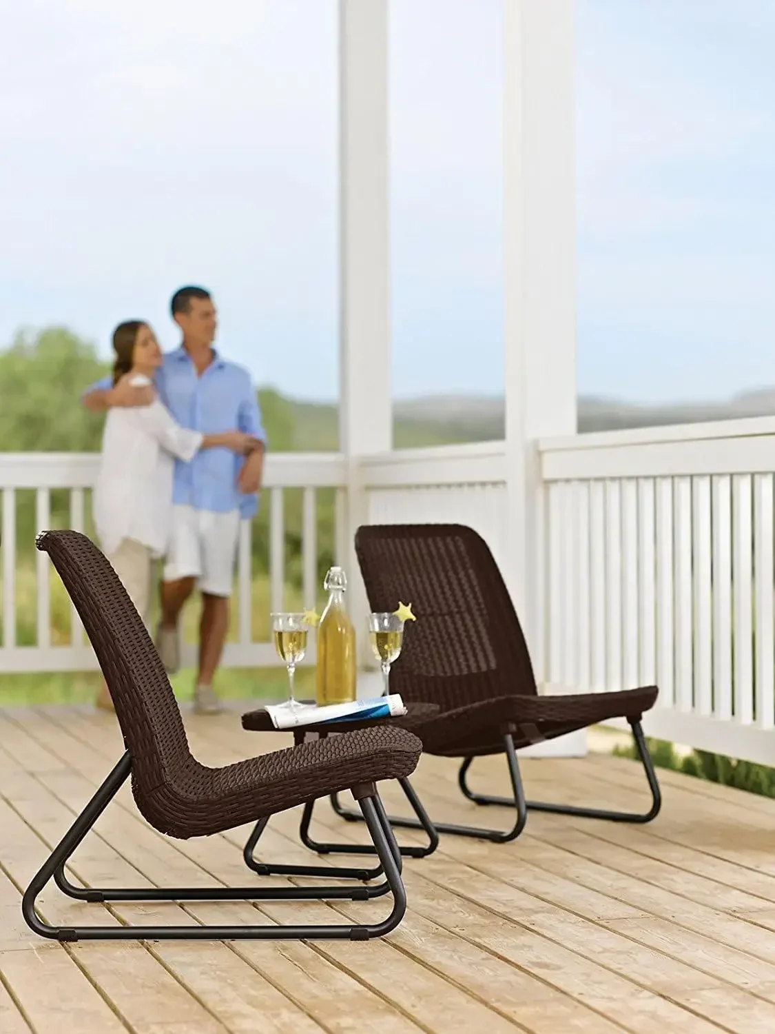 

Rio 3 Piece Resin Wicker Patio Furniture Set with Side Table and Outdoor Chairs, Brown