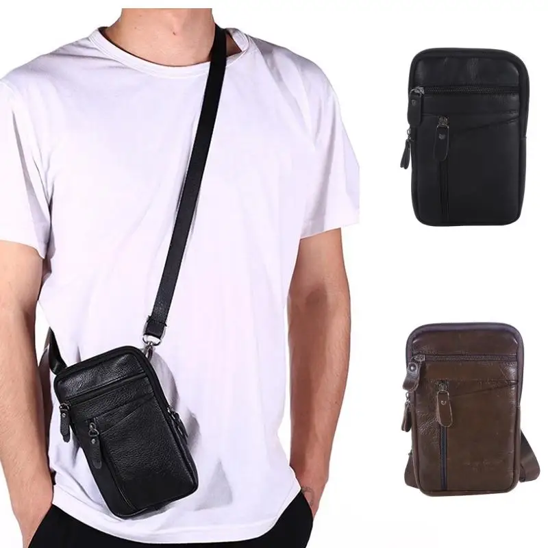 Men's Shoulder Bag Multi-Function Leather Messenger Bag Casual Crossbody Bags High Quality Male Purse Phone Chest Pack