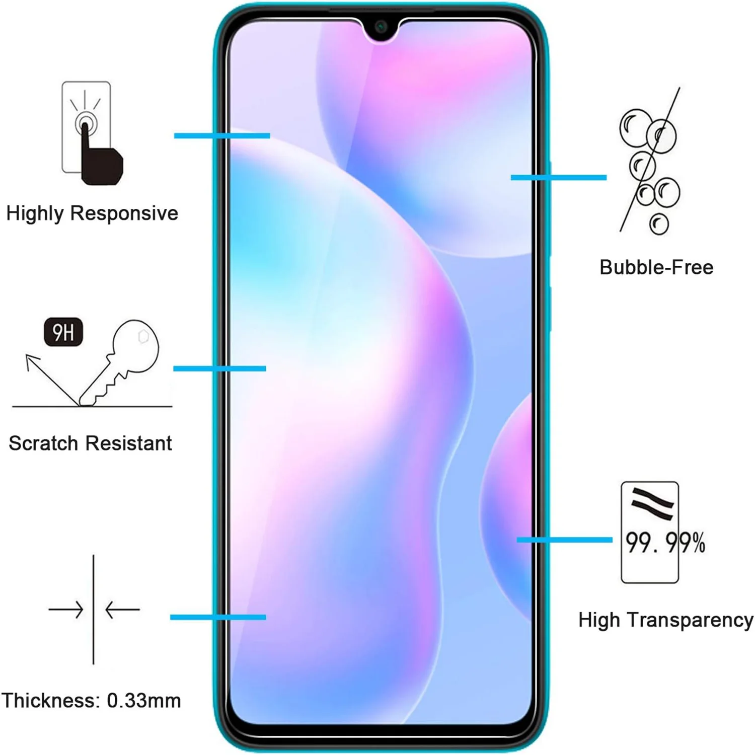 2/4 Stuks 9H Schermbeschermer Glas Voor Xiaomi Redmi 9a 9c Hd Gehard Glas Film