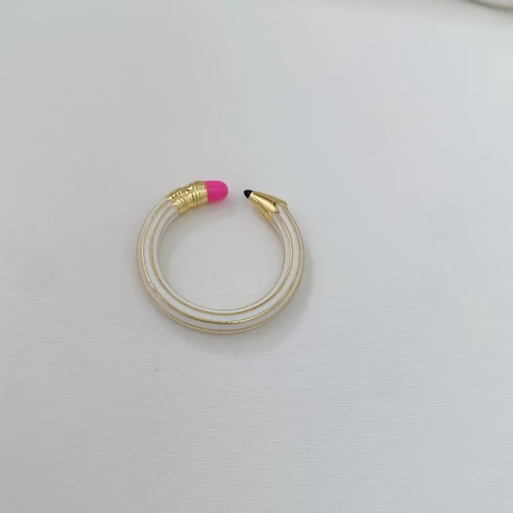 Cute Funny Pencil Shaped Open Ring Minimalist Style Lightweight Colorful Enamel Ring Alloy Small and Chic Finger Ring For Women