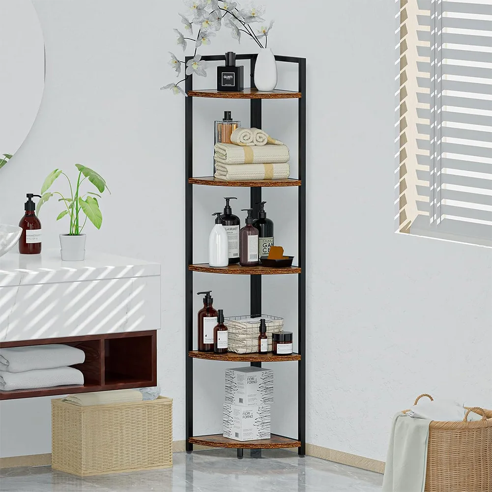 Brown 5 Tier Corner Book Shelf Home Storage Display