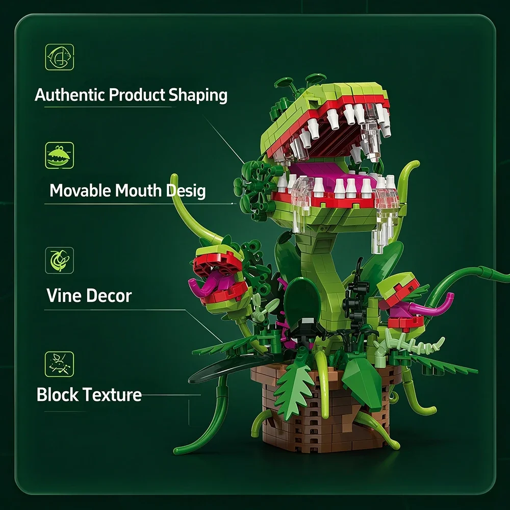 Venus Flytrap Micro-Baustein – Fleischfressendes Pflanzenmodell, DIY-Schreibtischdekoration für das Heimbüro, lustiges Puzzle-Spielzeug, Geburtstags- und Weihnachtsgeschenk – Detail 4