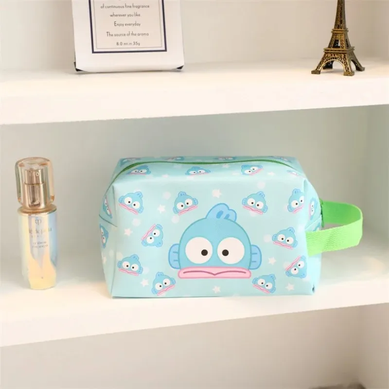 Sanrio Hangyodon Hello Kitty Kuromi Cosmetic Bag Cute Cartoon Kawaii Pencil Case Portable Girly Heart High Capacity Storage Bag