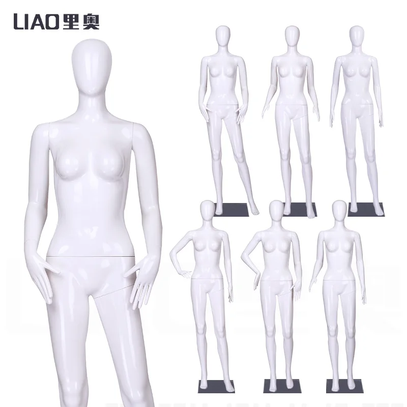 

Fashion Women Plastic Dummy Standing Glossy White Mannequin Female Full Body Egg Head Mannequins