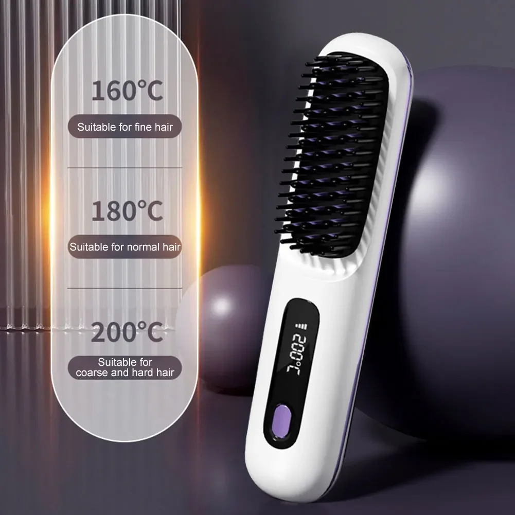 

Cordless Hair Straightening Comb with 3 Setting LED Temperature Display Hair Straightener Comb Rechargeable for All Hair Types