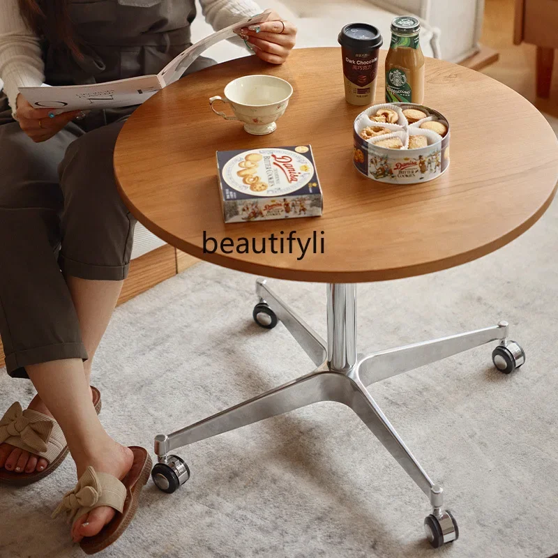 

Nordic solid wood movable side table lifting log coffee table side small round table9344