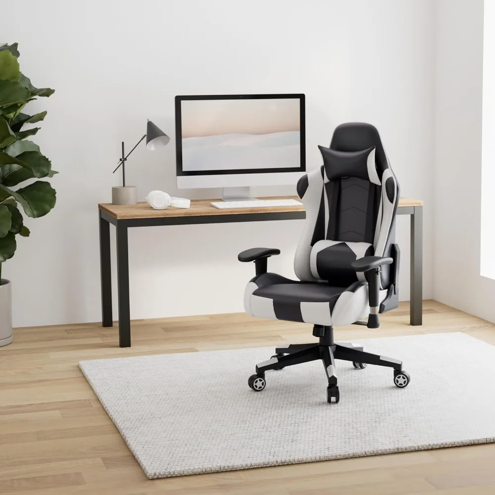 Gaming Chair with Headrest and Lumbar Pillow, Backrest and Seat Height Adjustable, Ergonomic Swivel Recliner