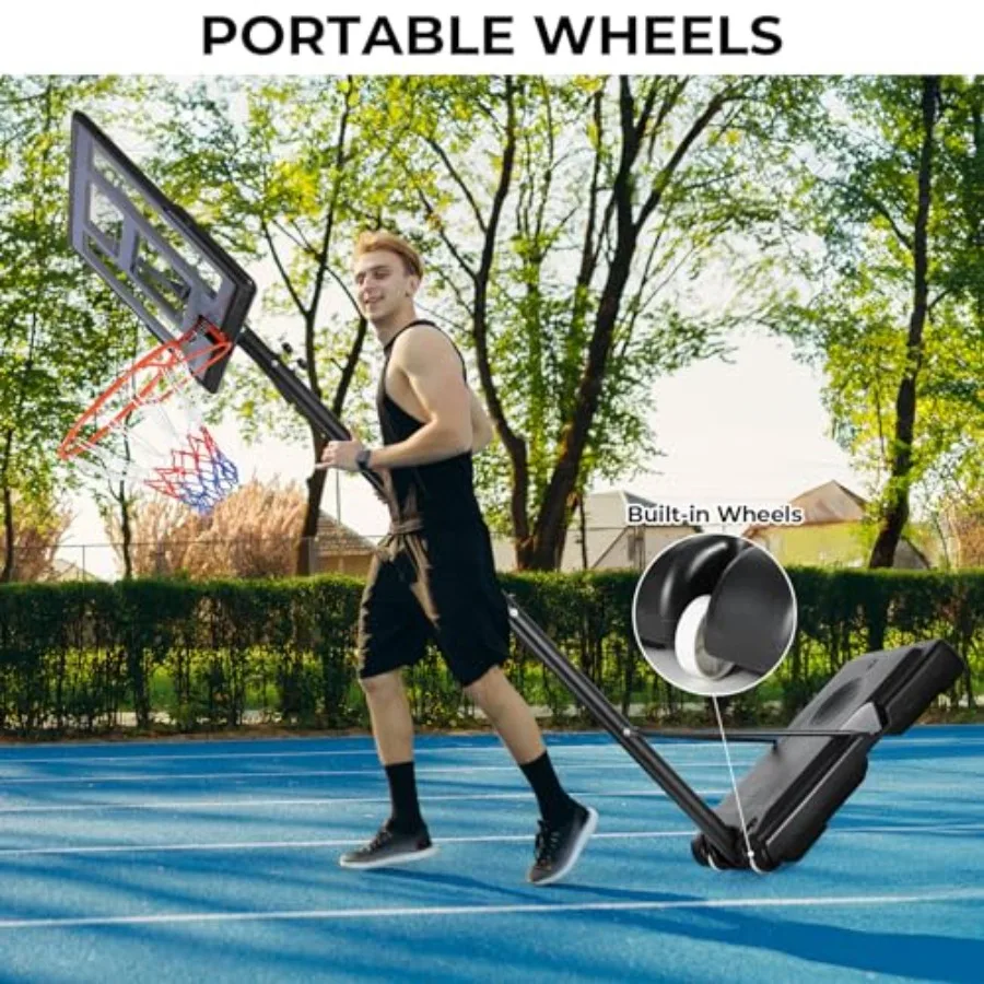 4.410フィートの高さ調節可能なバスケットボールフープ、屋外および屋内用、ポータブルデザイン、44インチの飛散防止バックボード、充填可能