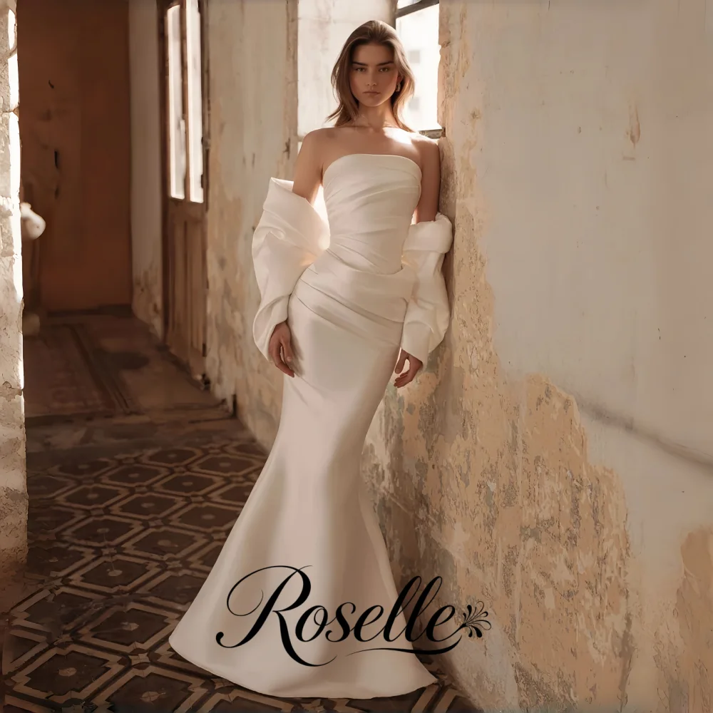ROSELLE Simple Elegant Strapless Sleeveless Mermaid Wedding Dress Pleat Sweep Train 2026 Bridal Gown Customized свадебное платье