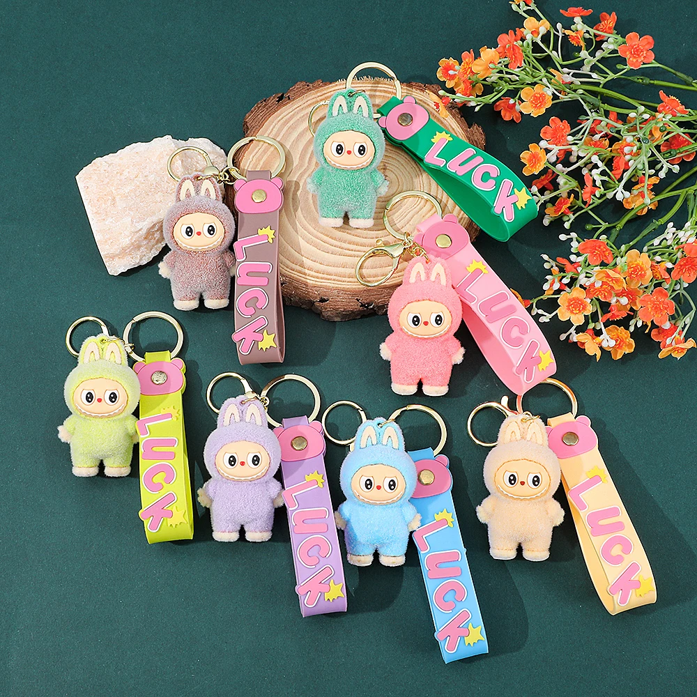 Llavero Kawaii лаь, figura de acción flocada, bonita llave coleccionable para bolso, escritorio decorativo, adornos para coche, Navidad