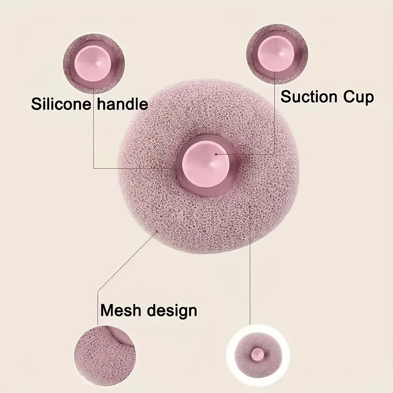 1pc Exfoliating Bath Sponge With Suction Cup, PVC Mesh Shower Puff, Body Scrubbing Brush, Gentle Massage And Skin Cleansing Bath