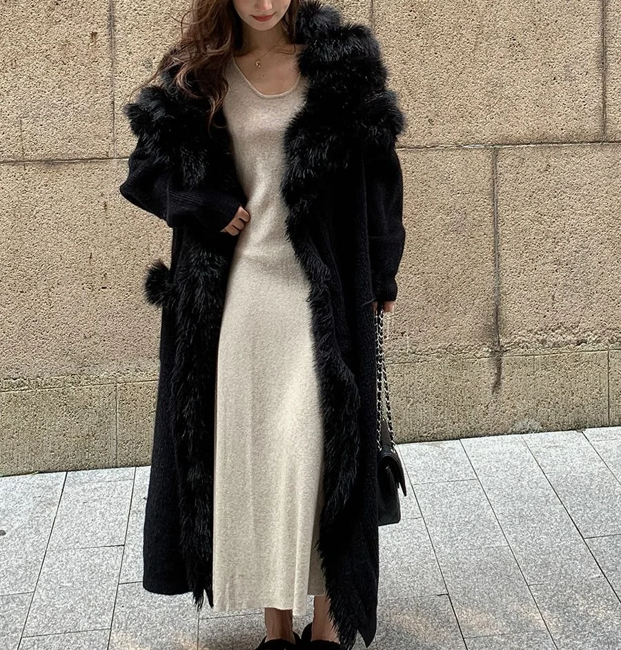 New Lazy Wind Lapel Sweater  Autumn and Winter 2025 High Imitation Fox Hair Long Temperament Knitted Cardigan Hand Wash