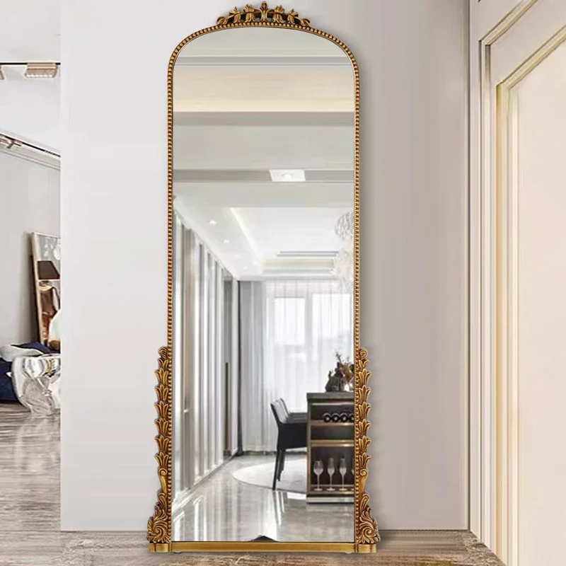 Arch French PU Framed mirrors decor full length gold dressing mirror wall