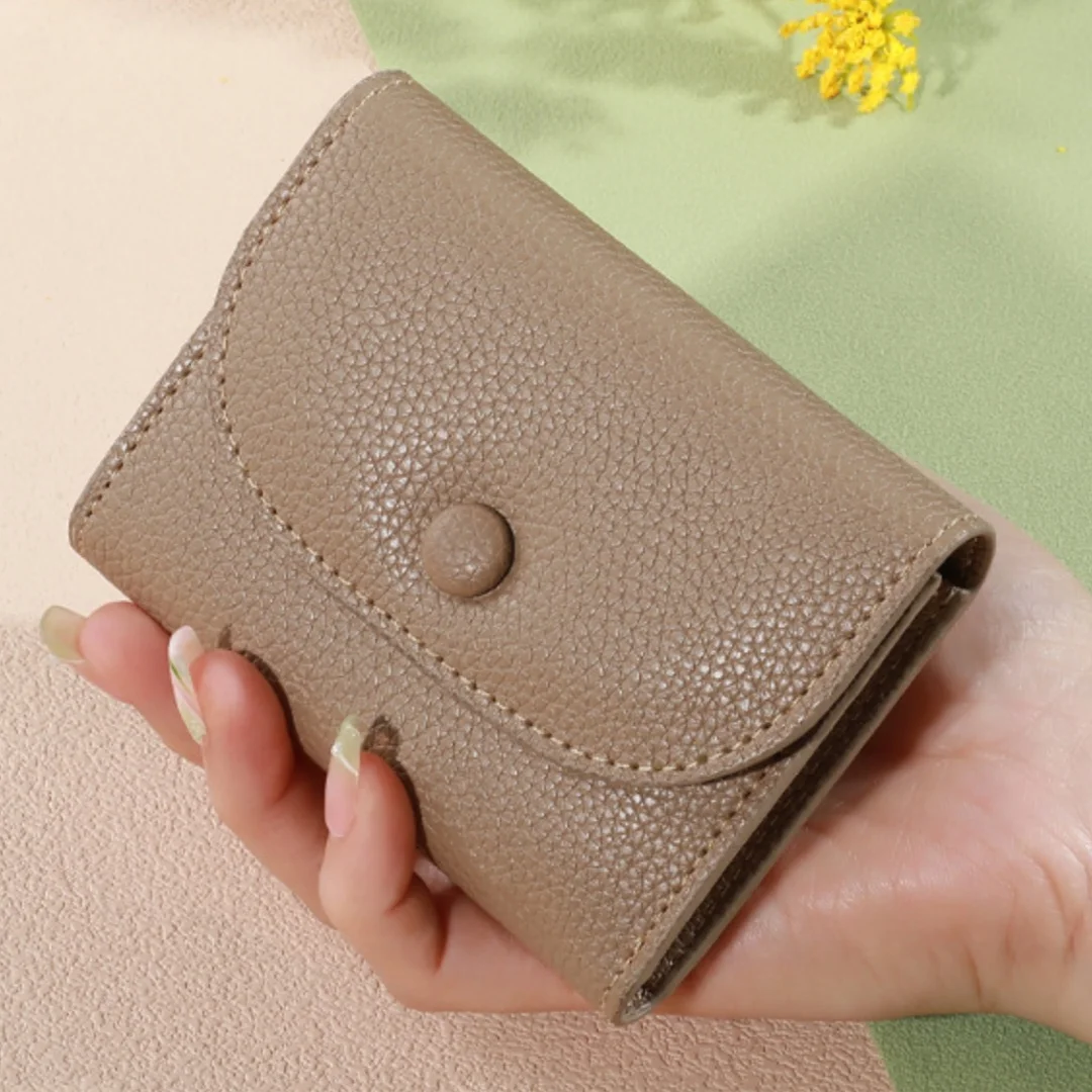 

RFID Solid Color Women Wallets PU Leather Multi-solts Card Bag Buckle Mini Coin Purse Student Earphone Pouch Storage Bag