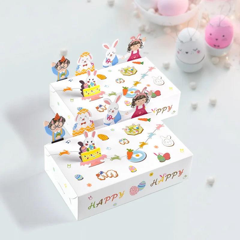 10pcs/lot Merry birthday Kraft Paper Candy Gift Box Cartoon Cookie Bag birthday Party Decoration 3D Rabbit Animal Easter Candy