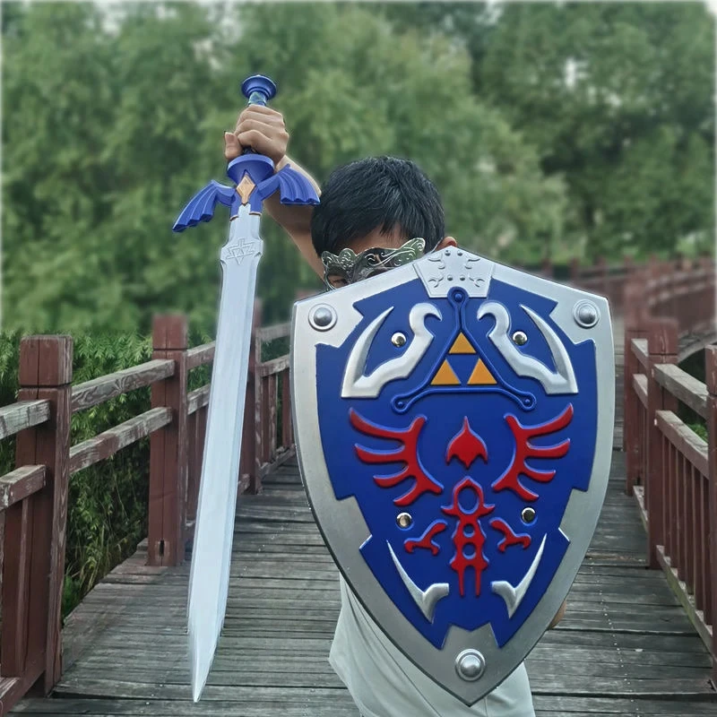 

The Hyrule Fantasy Weapon Zeldas Master Sword Hylian Shield 80cm PU Samurai Sword Weapon Model Collection Crafts Cosplay Props