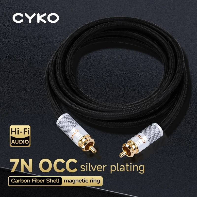 

CYKO Hifi RCA to RCA Male 7N OCC Silver Plated digital coaxial cable Carbon Fiber Shell for DVD Projector TV Speaker Amplifier