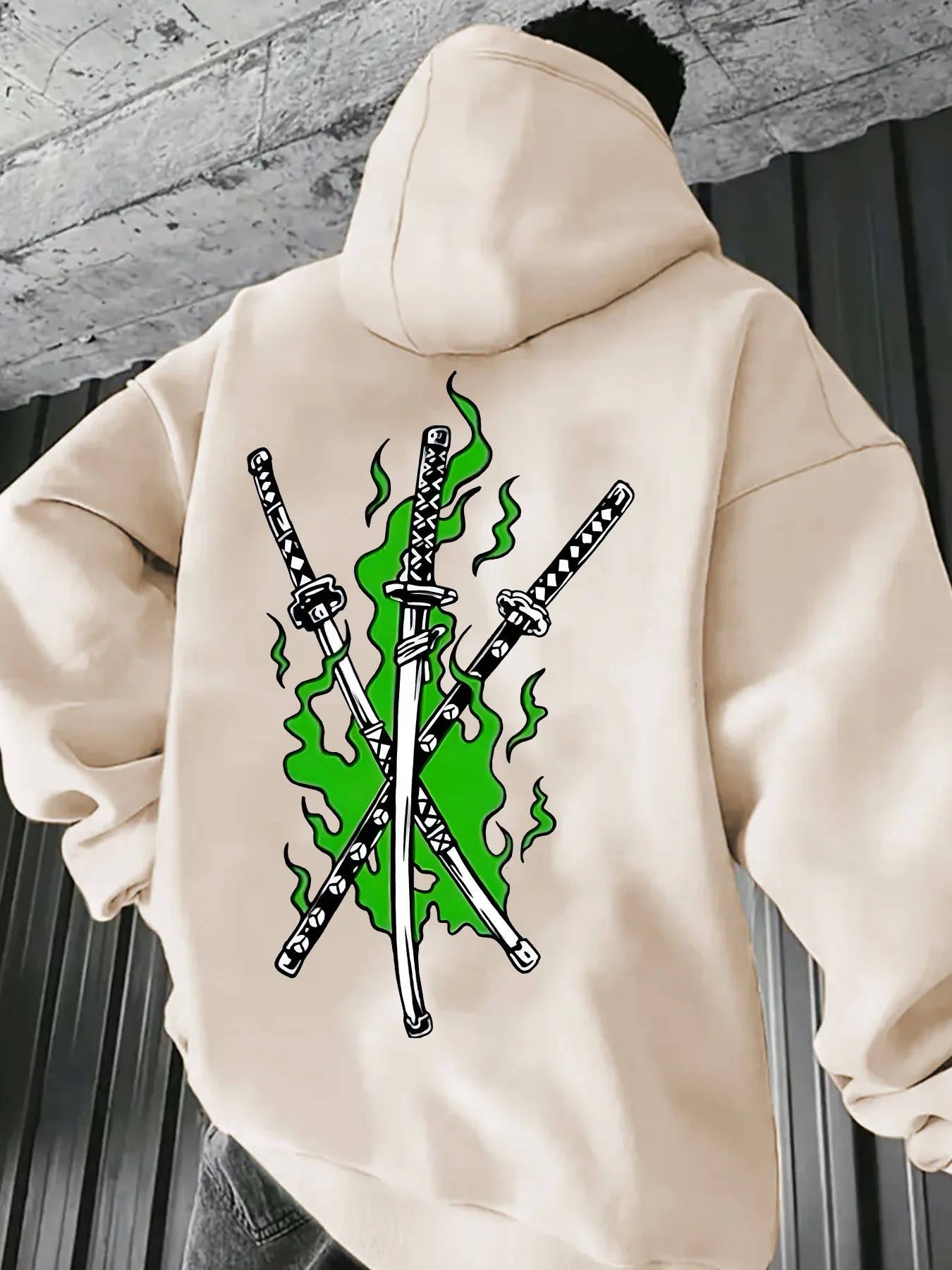 Cool Gothic Y2K-style handsome man's simple trendy street fashion sport hip-hop casual warm hooded shirt,three-blade flame print