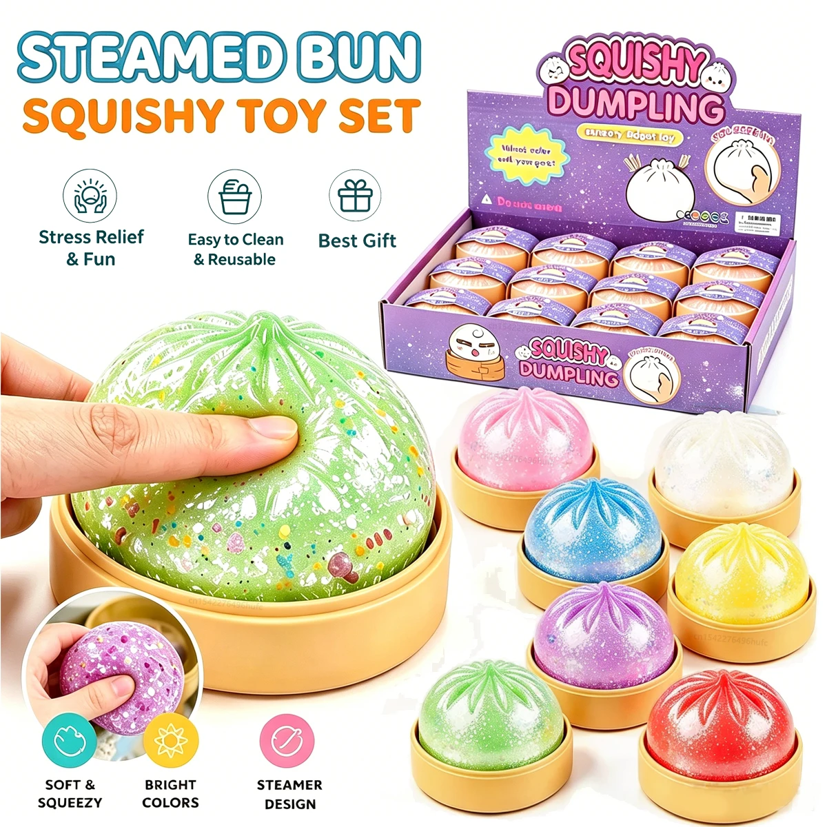 

Mini Glitter Baozi Squishy Blind Box Toy Sparkly Steamed Bun Squeeze Fidget Toys Stress Relief Sensory Squishies for Autism ADHD