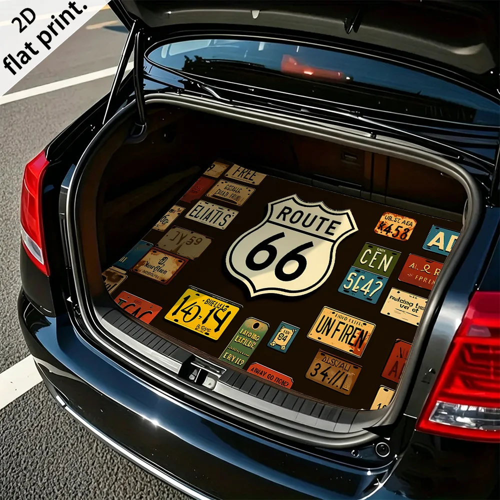 Vintage Route 66 License Plate Car Trunk Mat Luggage Mat Machine-Washable Cargo Mat for Pet Car Decoration