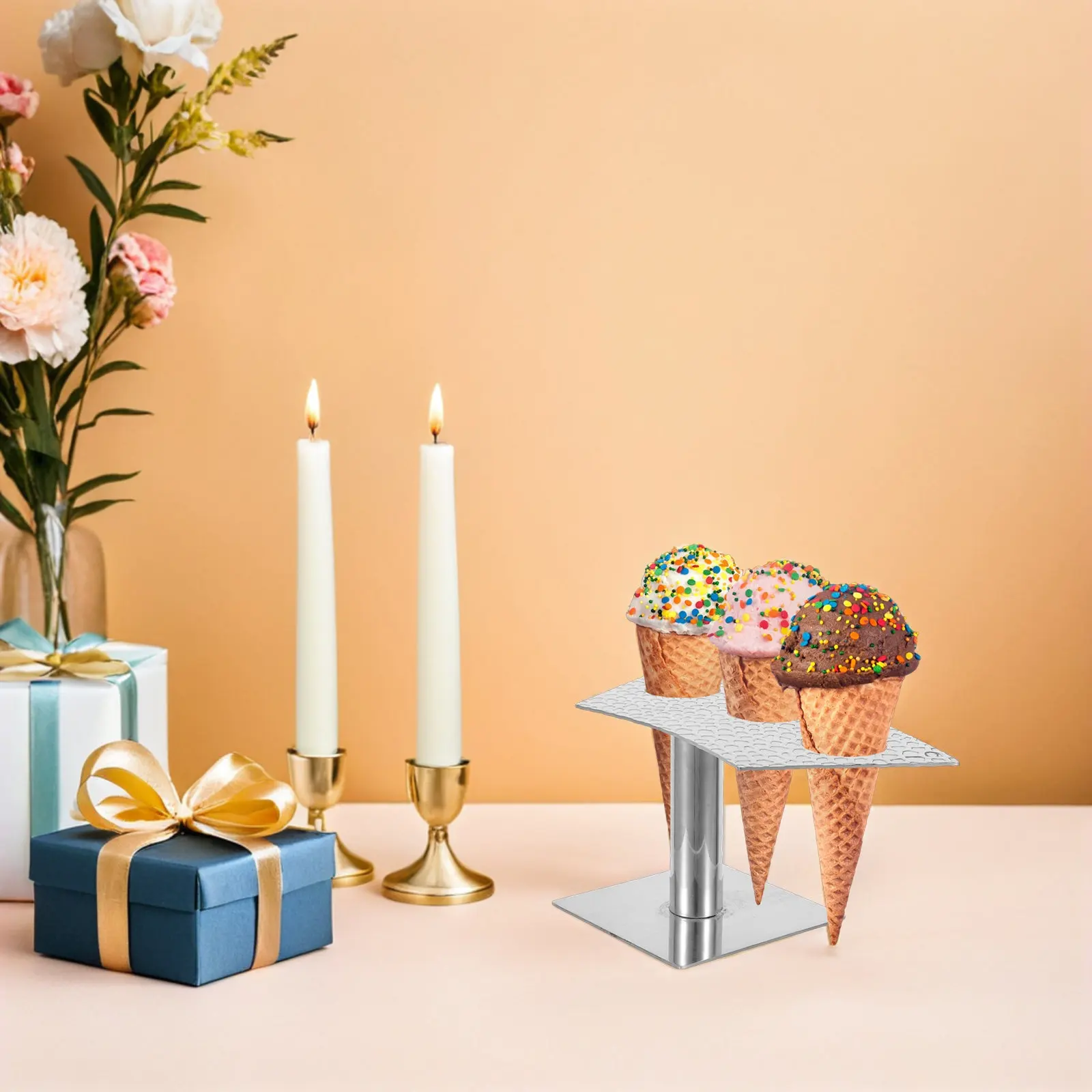 Stainless Steel Sushi Hand Roll Holder Stand Japanese Style Ice Cream Cone Display Rack for Waffle Sugar Cream Cones Party