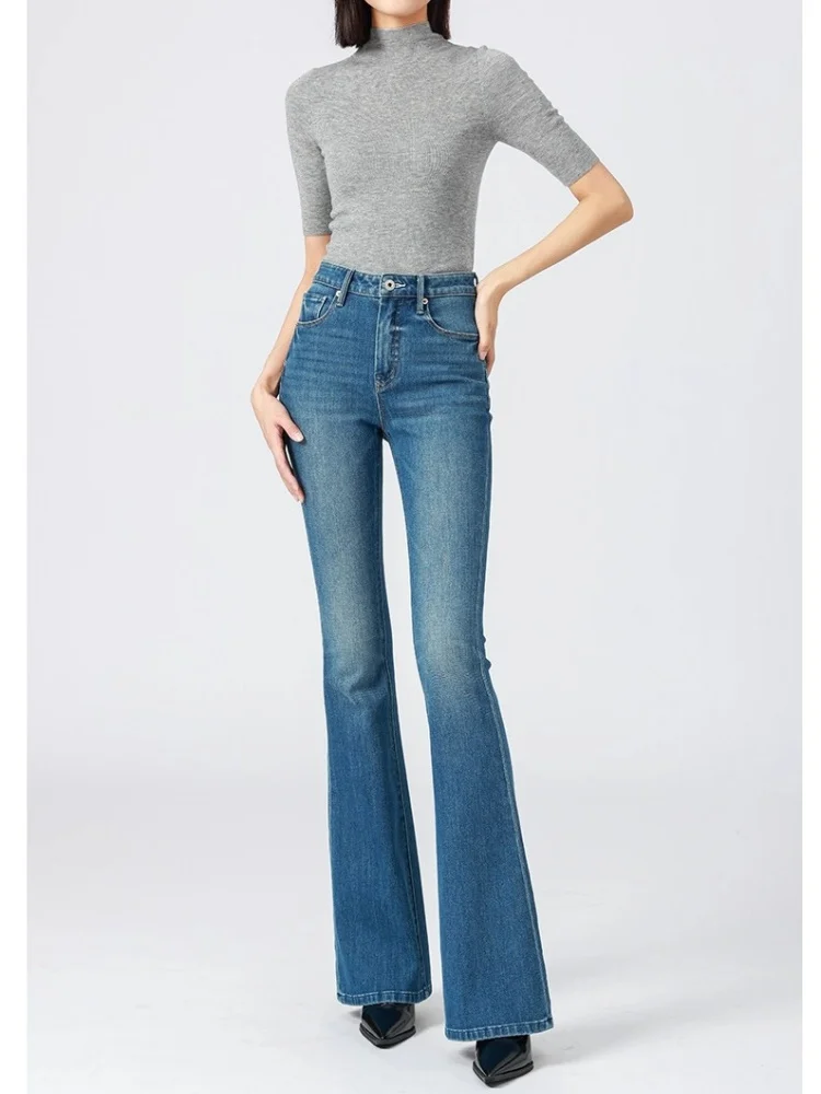 

Джинсы осень-зима 2025 г., женские узкие расклешенные джинсы с высокой талией