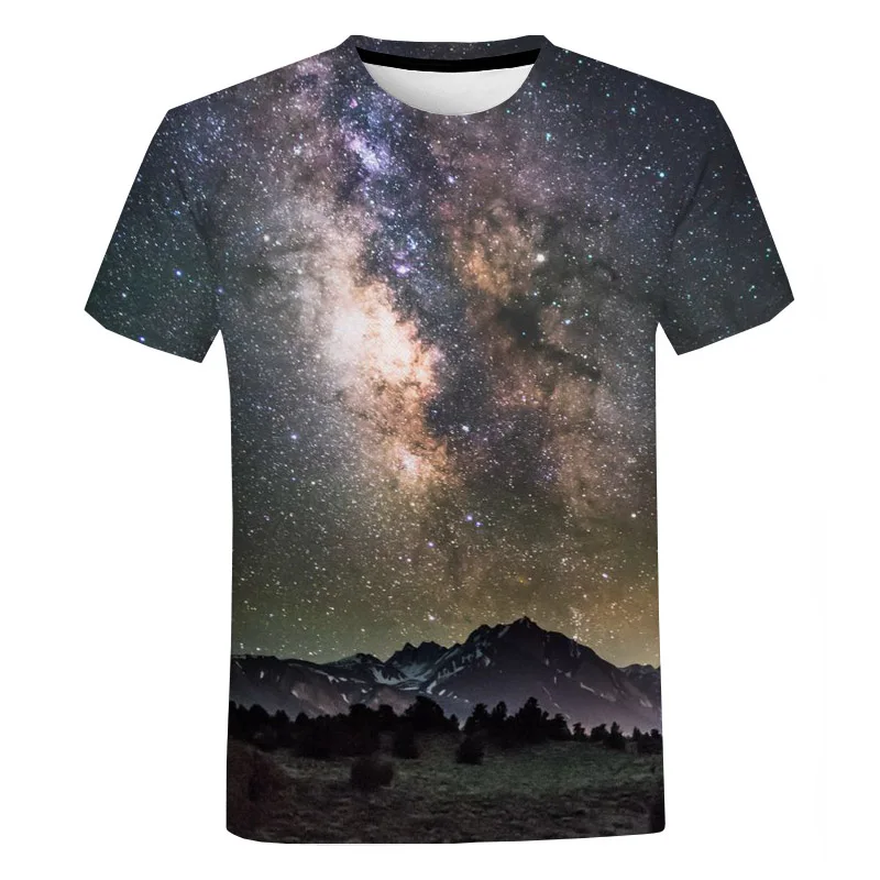 Milky Way Galaxy Space 3D Print T Shirt Oversized Haikyuu Graphic Men Women Kids Fashion Crewneck Tops Tees Fashion Streetwear