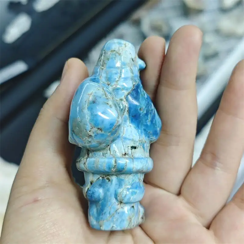 Natural Blue Apatite Santa Claus Carving Reiki Healing Fengshui Reiki Stone DIY Ornament Holiday Crafts Gifts 1PCS