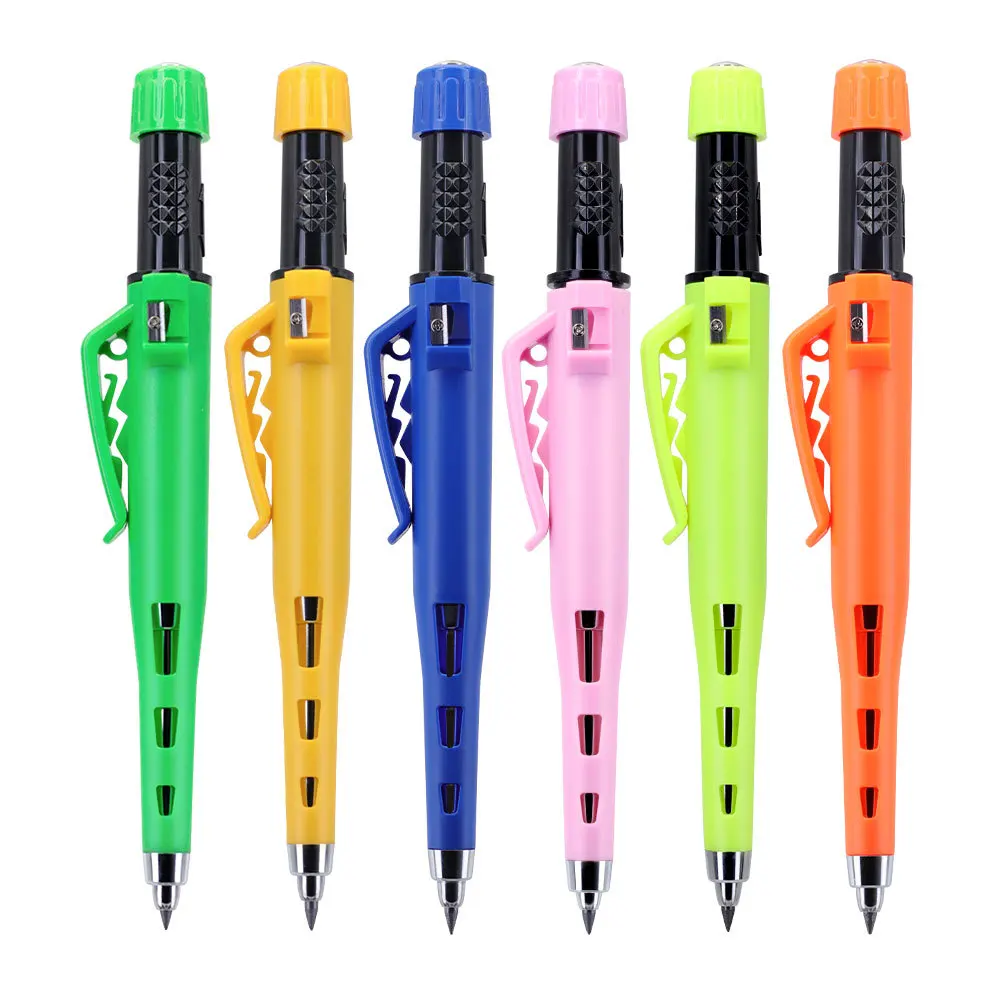 3PCS/SET 2.8mm Deep Hole Carpenter Pencil Set 2 Pens + 6 Lead Refills Versatile for Writing, Woodworking & Marking