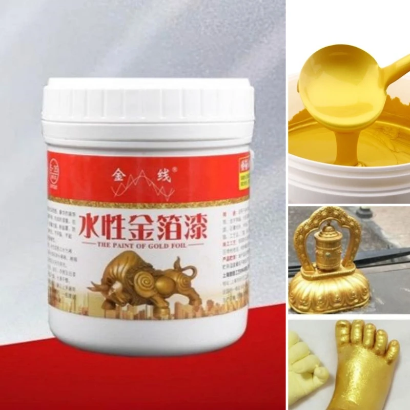 

1000 г/ведро, ультра-яркая тонкая вспышка, краска для позолоты на водной основе, статуи Будды «сделай сам», позолоченное письмо/краска, водонепроницаемая золотая краска