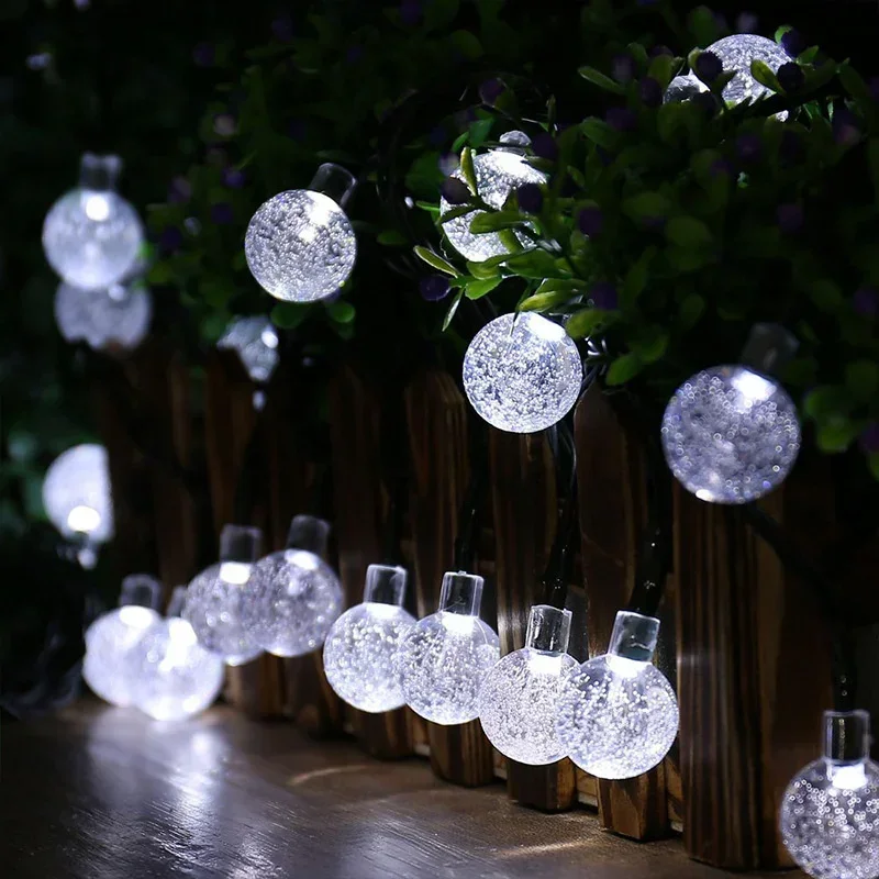 Solar 5/7/12m Outdoor LED Crystal Globe String Light Fairy Light for Garden Wedding Christmas Home Room 2025 Ramadan Decoration