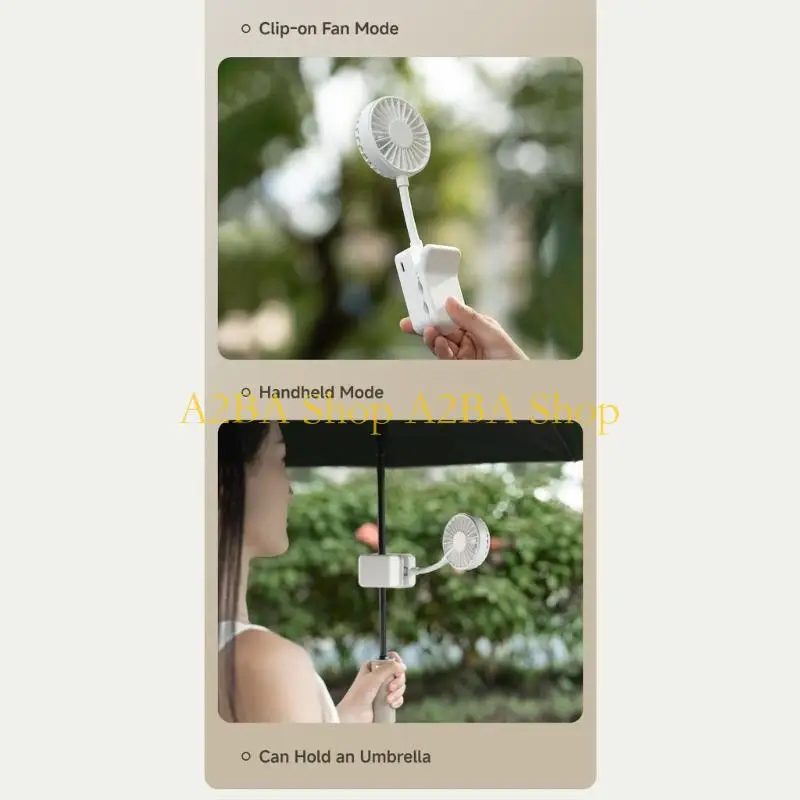 A2BA Mini USB Desk Fan With Adjustable Clamp And Long 1200mAh Battery For Travel Study Work