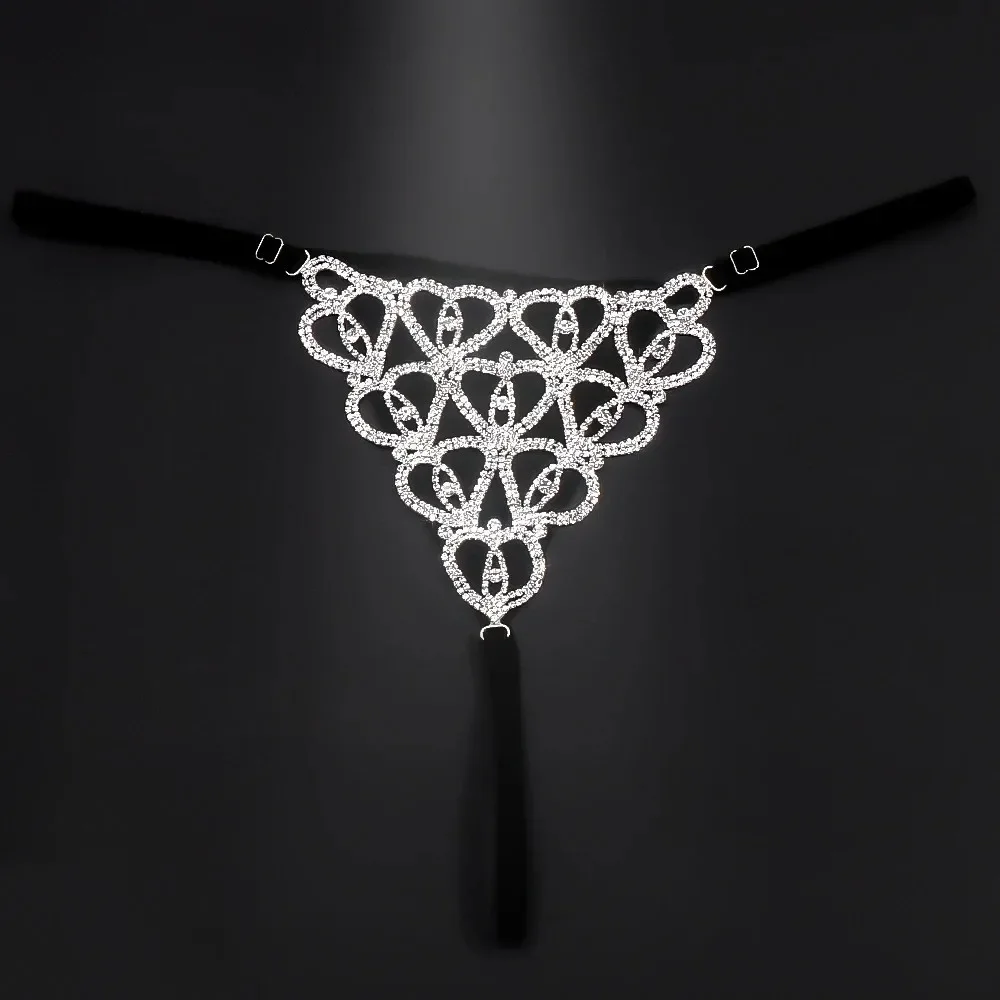 Moda mujer Sexy Rhinestone ropa interior Tanga bragas borla hoja colgante cristal cuerpo cadena joyería plata Bikini cristal vientre