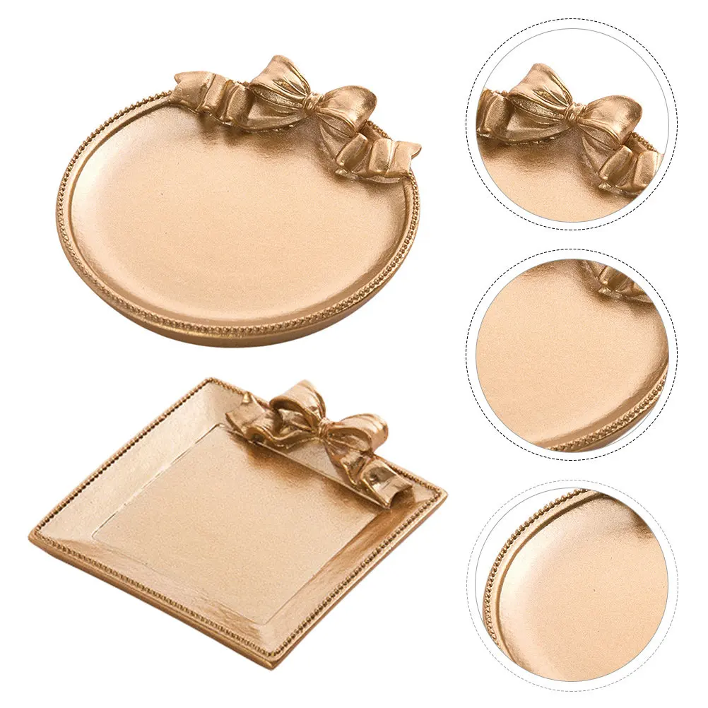 

2Pcs Golden Bowknot Jewelry Tray Delicate Resin Storage Dish for Rings Earrings Necklaces Home Decor Jewelry Organizer Plate