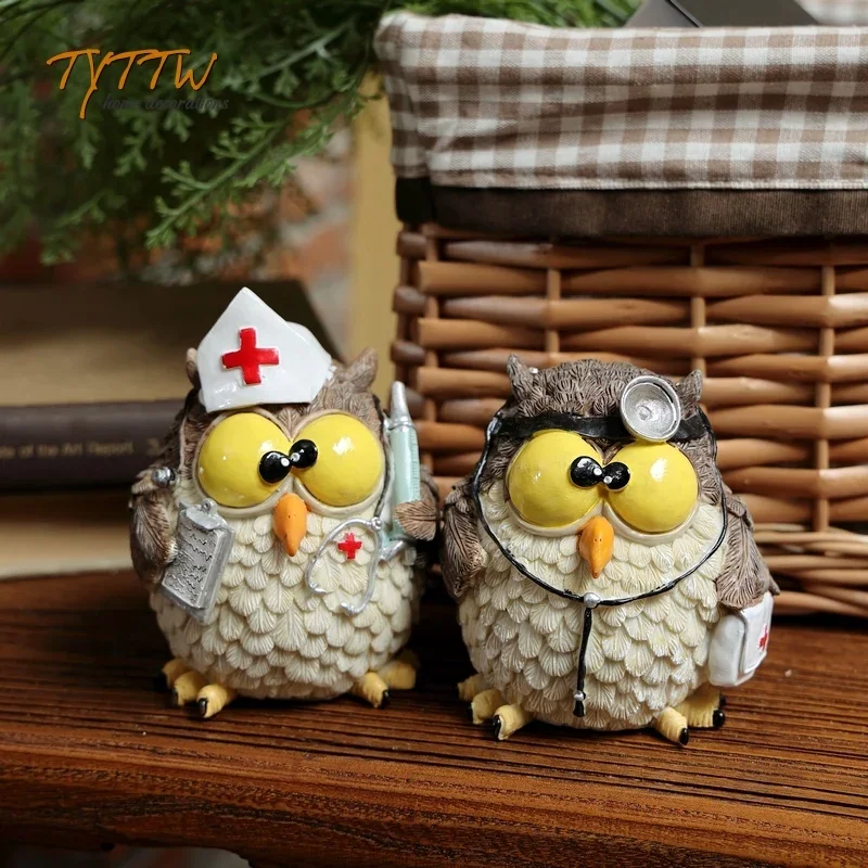 Kawai Animal Sculpture Resin Owl Fun Ornaments Living Room Porch Study Home Furnishings Model Room Soft Decorations Gift