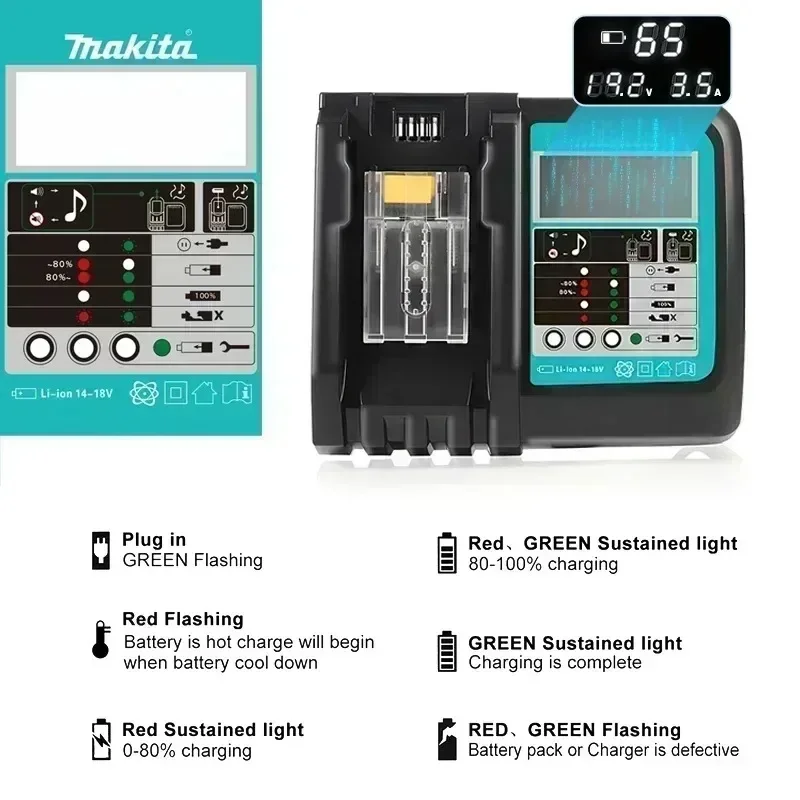 

100% original Makita charger, rechargeable battery, Makita 18V BL1830B, BL1830A, BL1850, BL1850B tool battery charger.