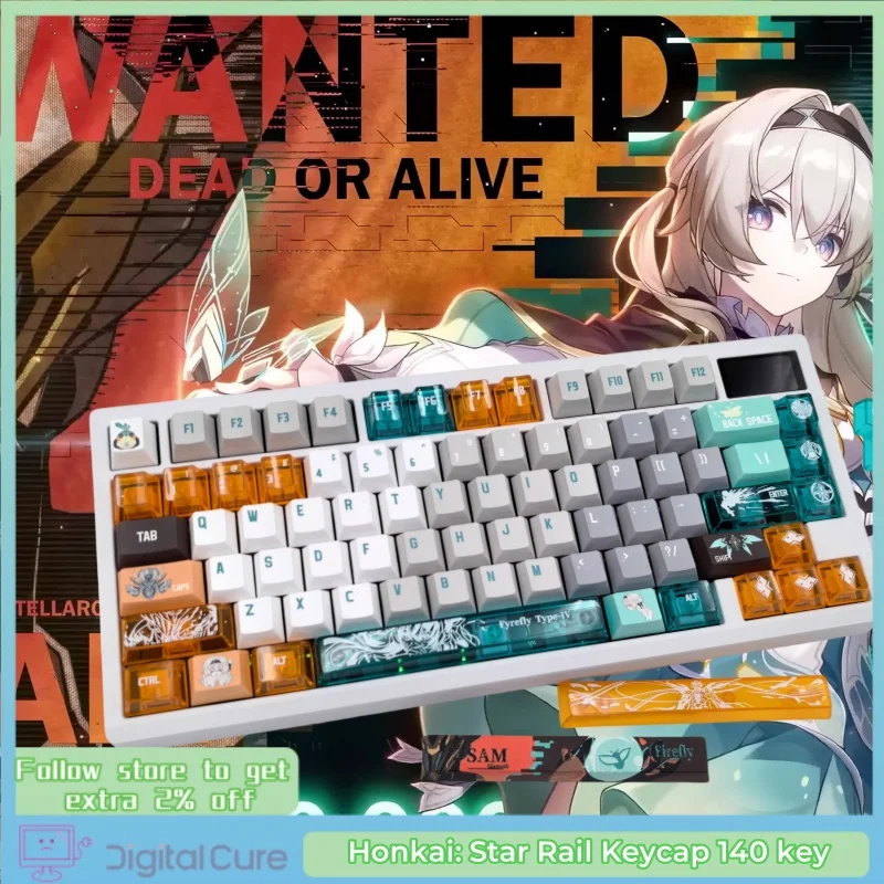 Honkai: Star Rail Keycap 140 Key Batch Transparent Firefly S.A.M.Game Character Double Splicing  Mechanical Keyboard Keycaps