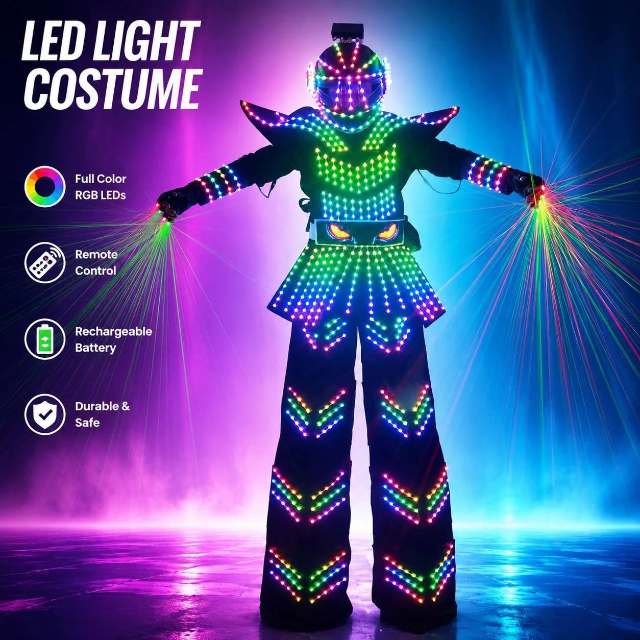 Full Body RGB LED Robot Armor Suit Blazer Programmable Stilt Walker Costume Interactive Luminous Outfit For DJ Bar Stage