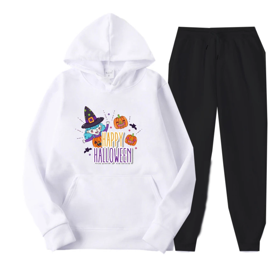 

Комплект с принтом граффити на Хэллоуин 2025 года — Повседневный комплект спортивной одежды для мужчин и женщин с узором — осенне-зимняя уличная одежда